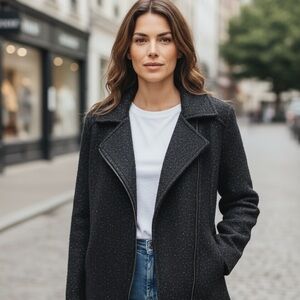 Banana Republic Black Tweed Zippered Coat XL